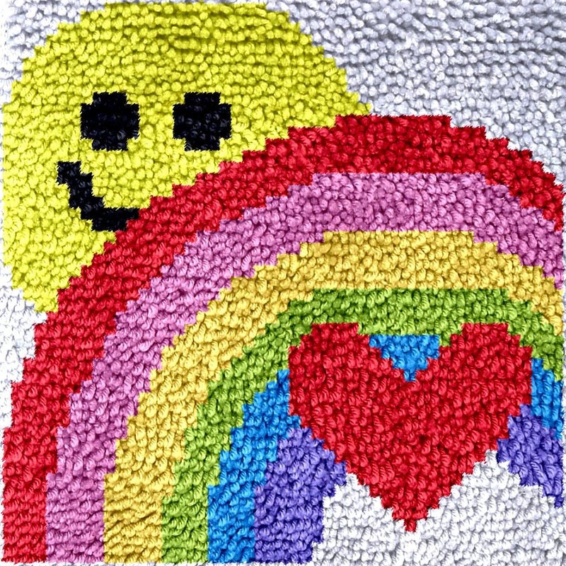 Numptain Latch Hook Kits for Adults,DIY Rug Crafts Love Rainbow Pattern Color Printed Canvas,Latch Hook Kits for Beginners Handmade Needlework Crafts Home Decoration,12"x12" NT2 - Image 1